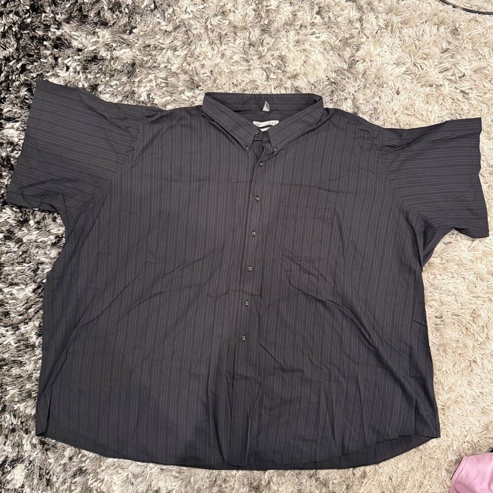 Geoffrey Beene Size 24 Big Menโs Black Short Sleeve Dress Shirt Striped EUC Work